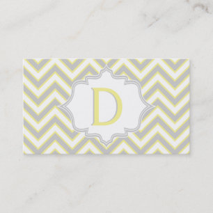 Modern yellow, grey chevron monogram personalised business card