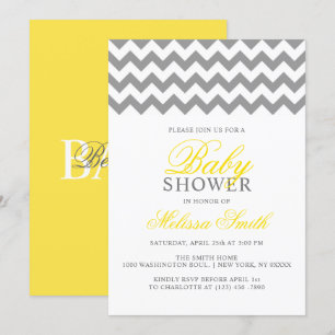 Modern Yellow Grey Chevron Neutral BABY SHOWER Invitation
