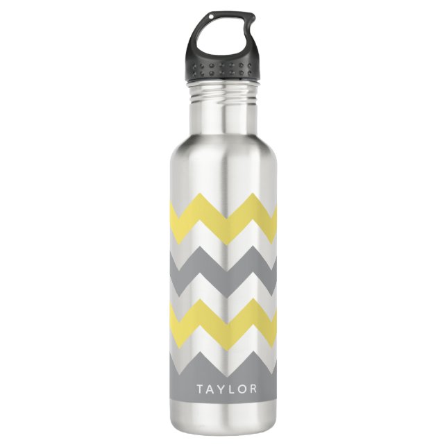 Modern Yellow Grey Chevron Pattern 710 Ml Water Bottle (Front)