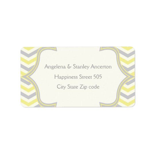 Modern yellow grey chevron zigzag wedding label address label