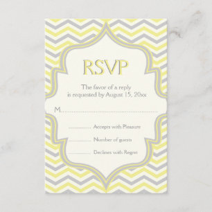 Modern yellow grey chevron zigzag wedding RSVP Card