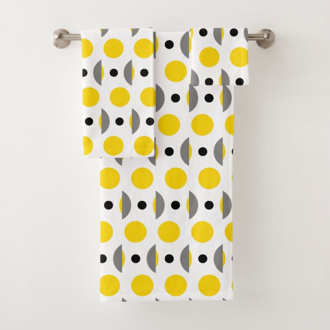 Modern Yellow Grey Circle Dot Bath Towel Set (Insitu)