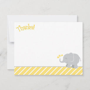 Modern Yellow Grey Elephant Baby Shower Note Card