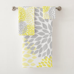 Modern Yellow Grey floral bath decor Towel Set