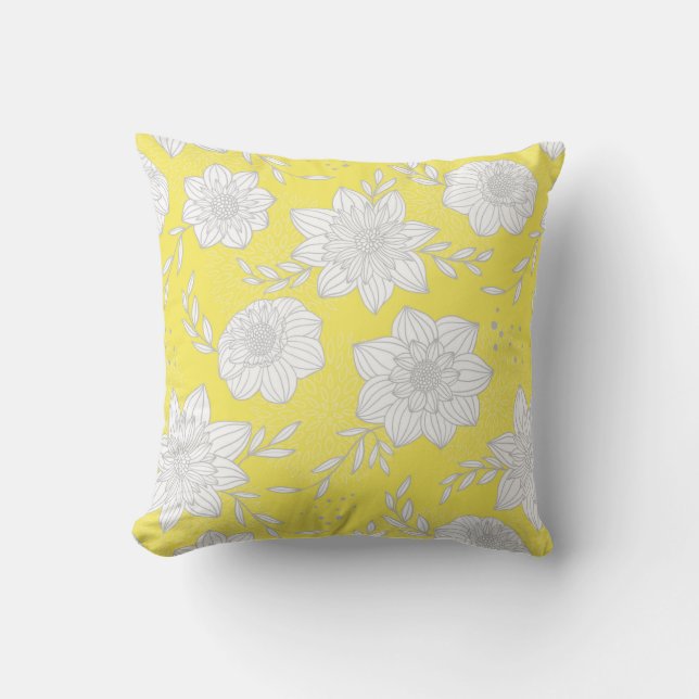 Modern Yellow Grey Floral Cushion (Front)