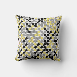 Modern Yellow Grey Geometric Metaball Pattern Cushion