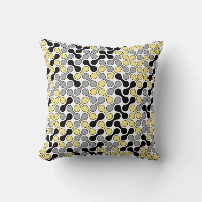 Modern Yellow Grey Geometric Metaball Pattern Cushion (Front)