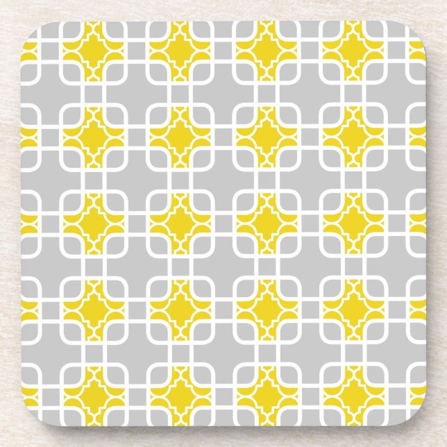 Modern Yellow & Grey Geometric Pattern Coaster (Front)