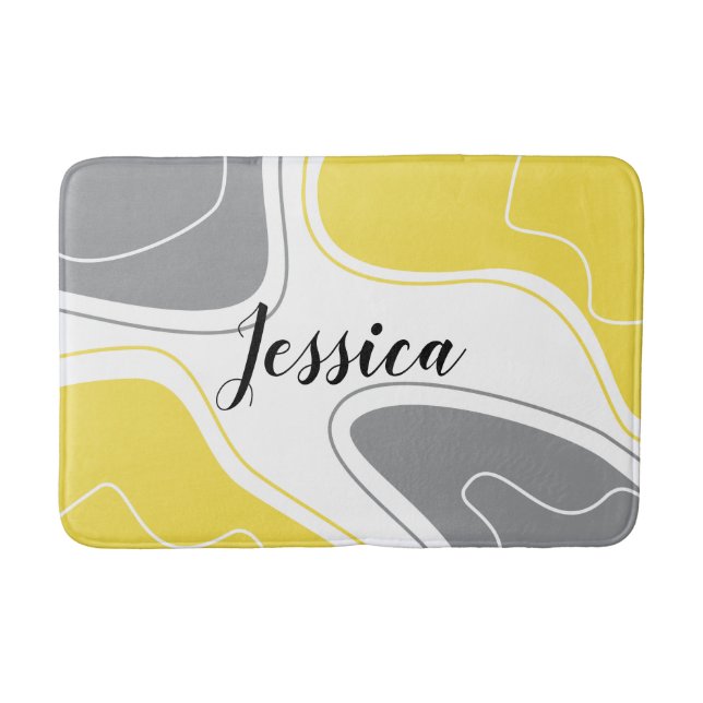 Modern Yellow Grey Geometric Shapes Pattern  Bath Mat (Front)