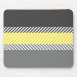 Modern Yellow & Grey Geometric Stripes Pattern Mouse Mat
