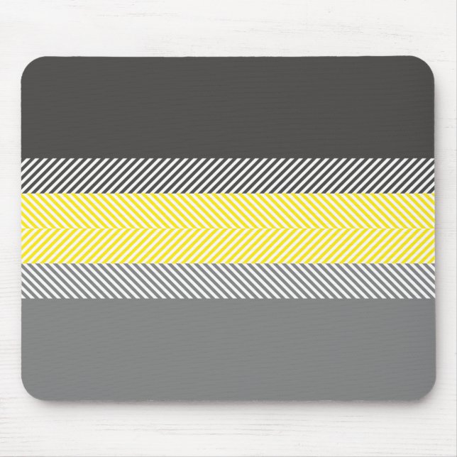 Modern Yellow & Grey Geometric Stripes Pattern Mouse Mat (Front)