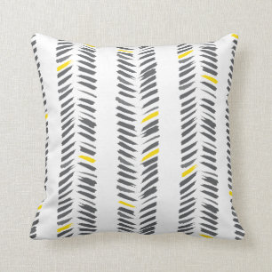 Modern Yellow Grey Herringbone Pattern Cushion
