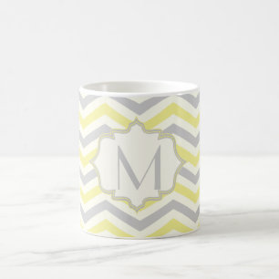 Modern yellow, grey, ivory chevron pattern custom coffee mug