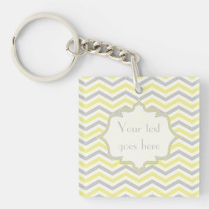 Modern yellow, grey, ivory chevron pattern custom key ring