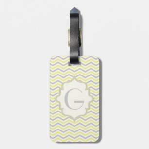 Modern yellow, grey, ivory chevron pattern custom luggage tag