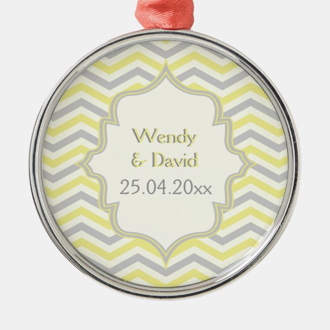 Modern yellow, grey, ivory chevron pattern custom metal tree decoration (Front)