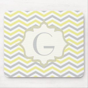 Modern yellow, grey, ivory chevron pattern custom mouse mat