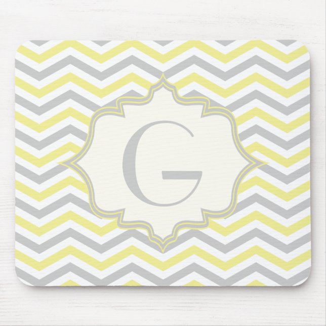 Modern yellow, grey, ivory chevron pattern custom mouse mat (Front)