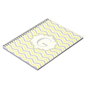Modern yellow, grey, ivory chevron pattern custom notebook