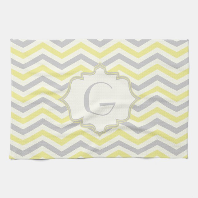Modern yellow, grey, ivory chevron pattern custom tea towel (Horizontal)