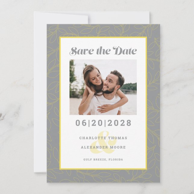 Modern Yellow & Grey Pattern | Save the Date Photo (Front)