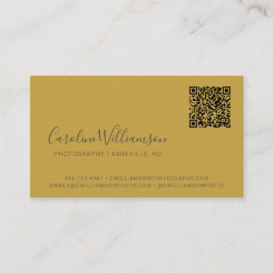 Modern Yellow Grey Script Photo QR Code Custom Business Card