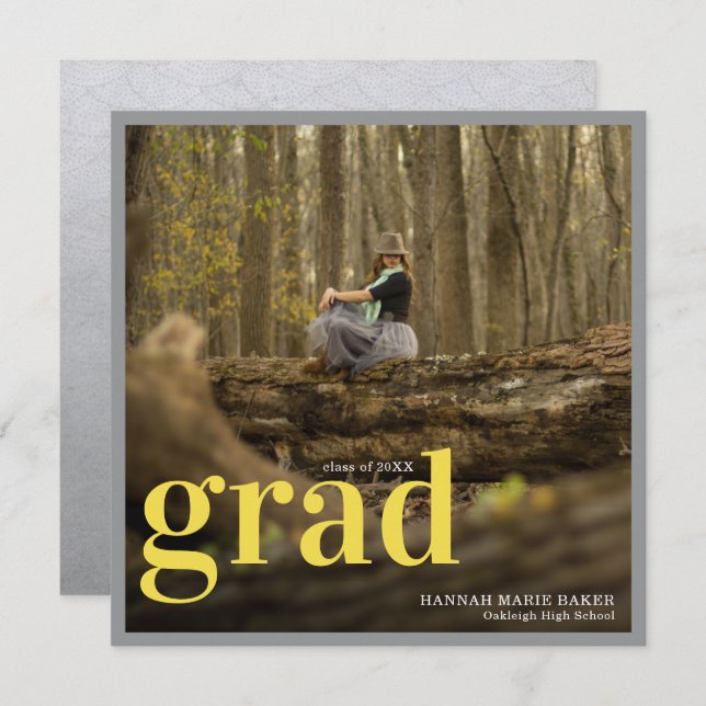 Modern Yellow & Grey | Simple Graduation Photo (Front/Back)