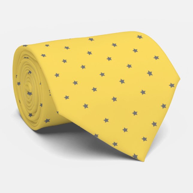 Modern yellow grey stars pattern men tie (Rolled)