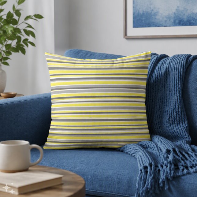 Modern Yellow Grey Stripes Cushion (Creator Uploaded)