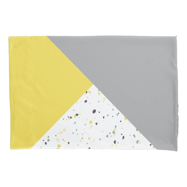 Modern Yellow Grey Terrazzo Pattern Pillowcase (Front)