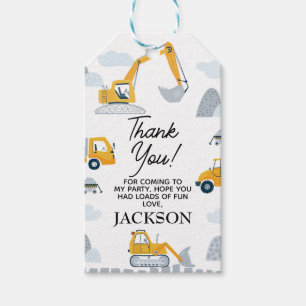 Modern Yellow Grey Under Construction Birthday Gift Tags
