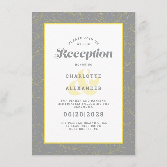 Modern Yellow & Grey Wedding Reception Pattern Enclosure Card (Front)