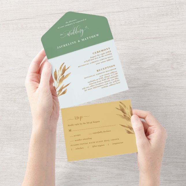 Modern Yellow Grey Wedding w/ Perforated RSVP All All In One Invitation (Tearaway)