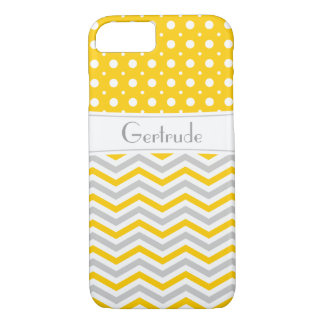 Modern yellow, grey, white chevron & polka dot iPhone 8/7 case