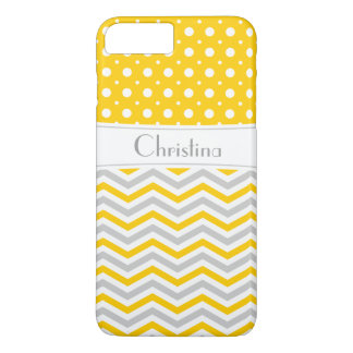 Modern yellow, grey, white chevron & polka dot iPhone 8 plus/7 plus case
