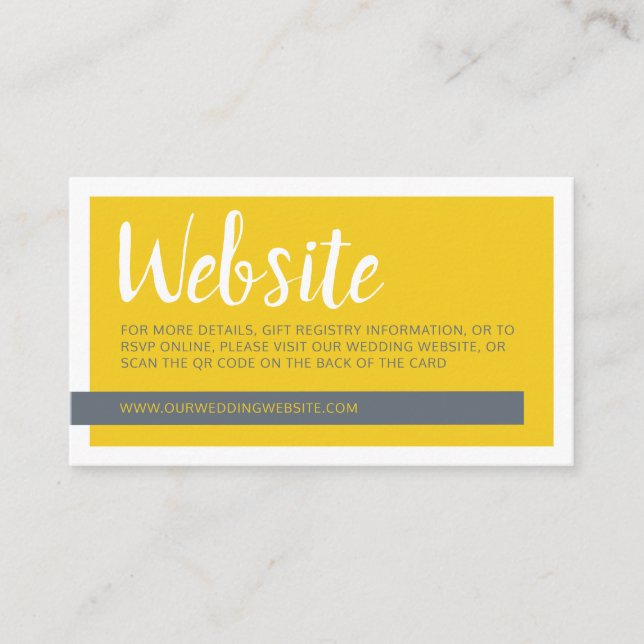 Modern yellow & grey with QR code wedding website  Enclosure Card (Front)