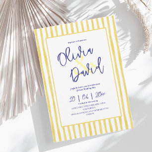Modern Yellow Hand Written Pinstripe Italy Wedding Invitation