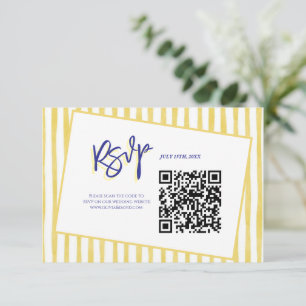 Modern Yellow Hand Written Stripe QR Code Wedding RSVP Card