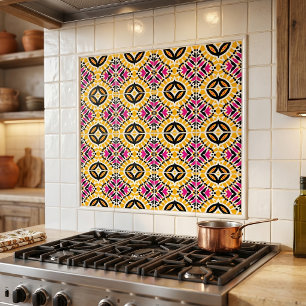 Modern Yellow Hot Pink Geometric Abstract Pattern Tile