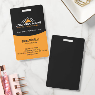 Modern Yellow House Logo Roof  Construction ID Badge