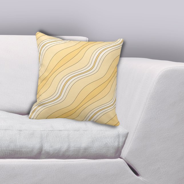 Modern Yellow Layered Lines Pattern  Cushion (Modern Yellow Layered Lines Pattern Throw Pillow)