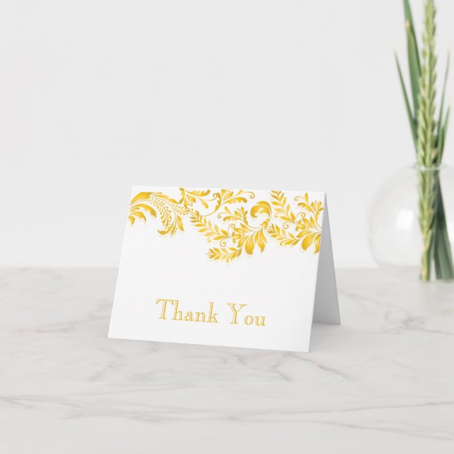 Modern Yellow Leaf Flourish Thank You Note Card (Front)