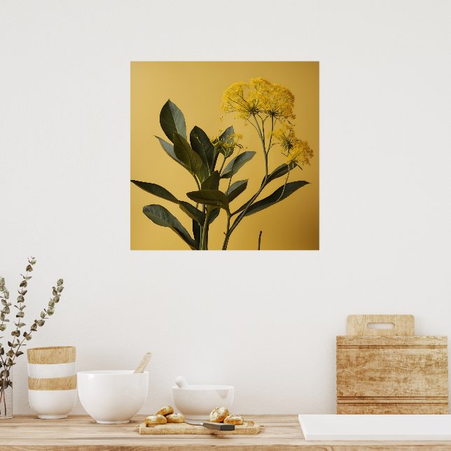 Modern Yellow Leafy Plant Art Poster (Kitchen)