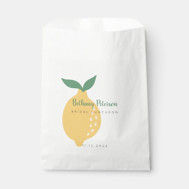 Modern Yellow Lemon Bridal Luncheon Favour Bags (Front)