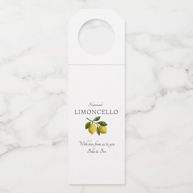 Modern Yellow Lemon Event Wedding Limoncello Bottle Tag (Front)