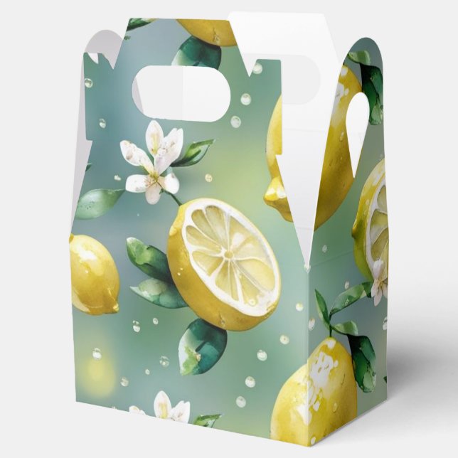 Modern yellow lemon floral script bridal shower favour box (Opened)