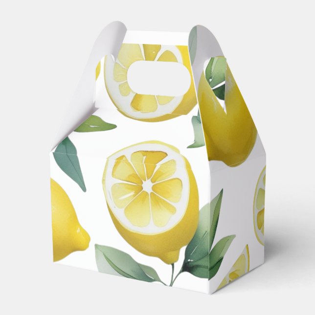 Modern yellow lemon floral script bridal shower favour box (Back Side)