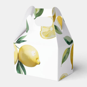Modern yellow lemon floral script bridal shower favour box