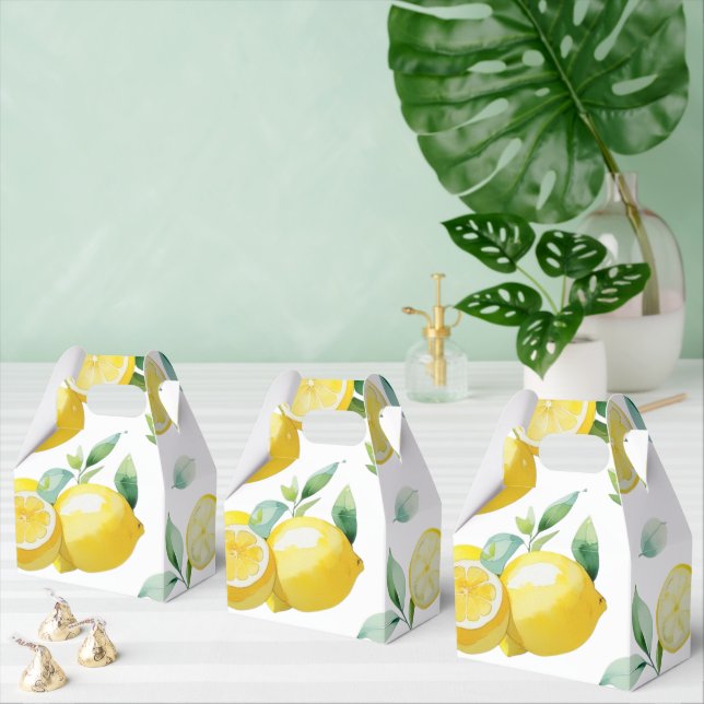 Modern yellow lemon floral script bridal shower favour box (Multiple)