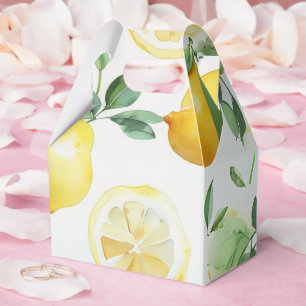 Modern yellow lemon floral script bridal shower favour box